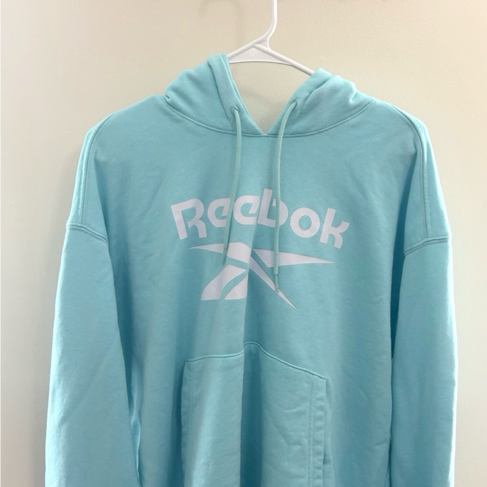 Reebok Aqua Blue Pullover Hoodie with White Logo